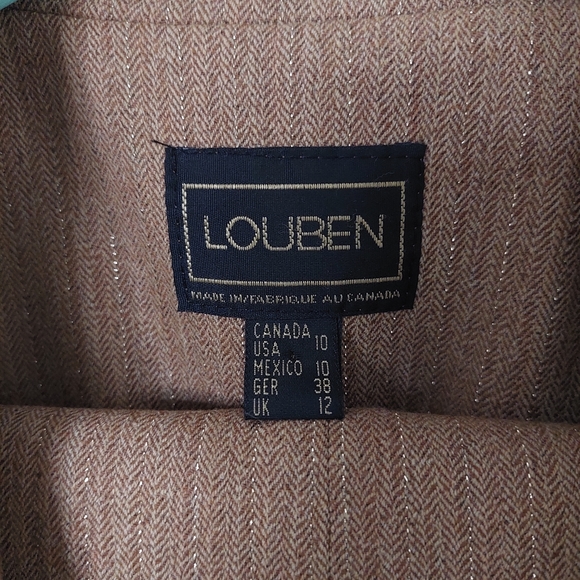 LOUBEN Wool Pants Blazer Suit Set, Brown, Metal Tread Strip Fabric, Size 10 - Picture 4 of 11